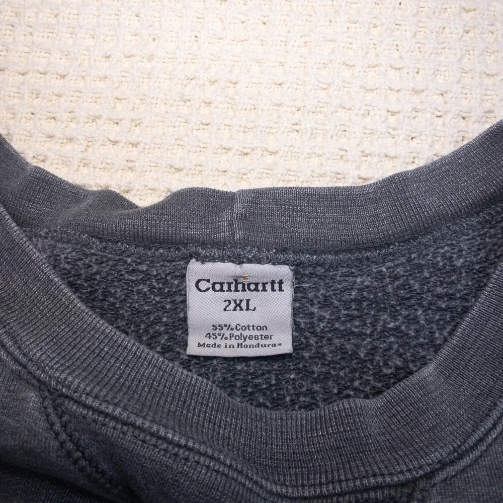 Carhartt Mens 2XL Crewneck Sweatshirt Faded Blue Gray V-Stitch Pullover Logo